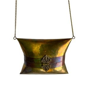 Vintage Brass Handbag with Chain & Clasp